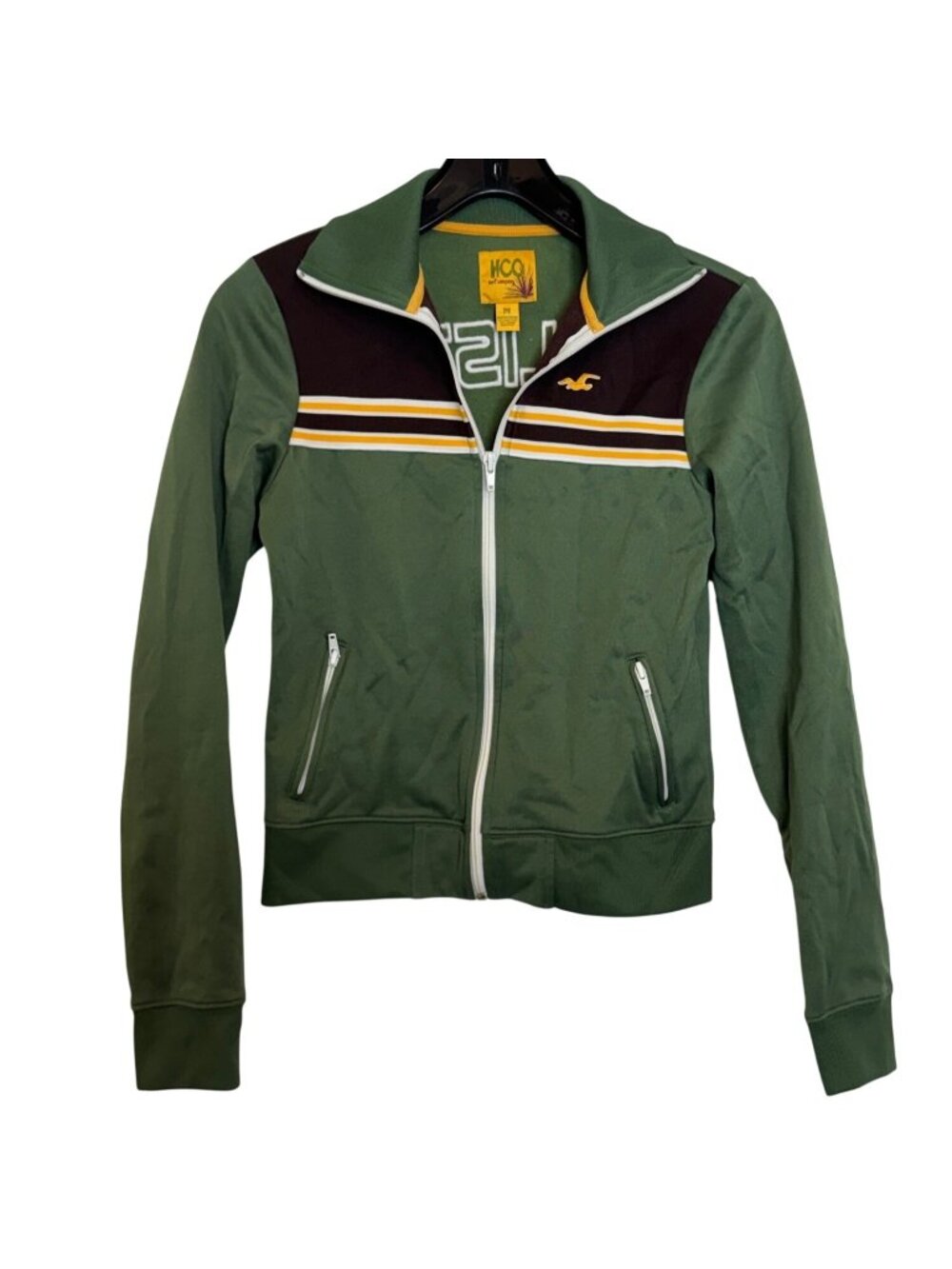 Vintage Hollister Green & Brown Full-Zip Track Jacket Mens M Polyester